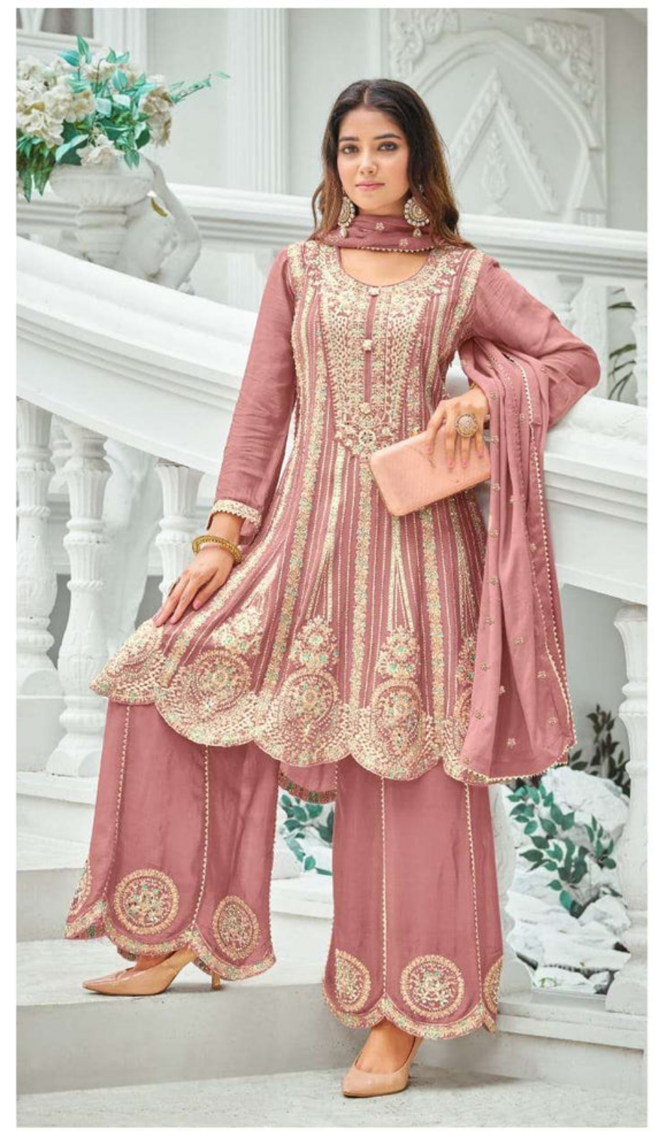 ✨ Regal & Elegant Heavy Chinon Embroidered Palazzo Set