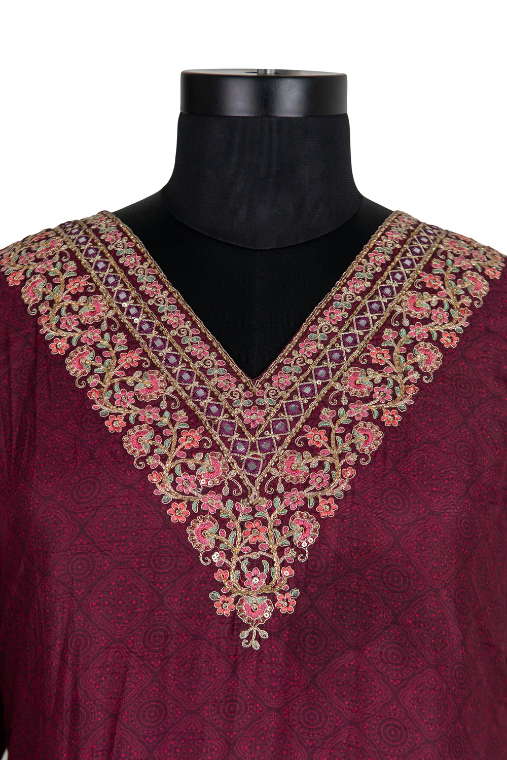 Fully Embroidered Wine Palazzo Set