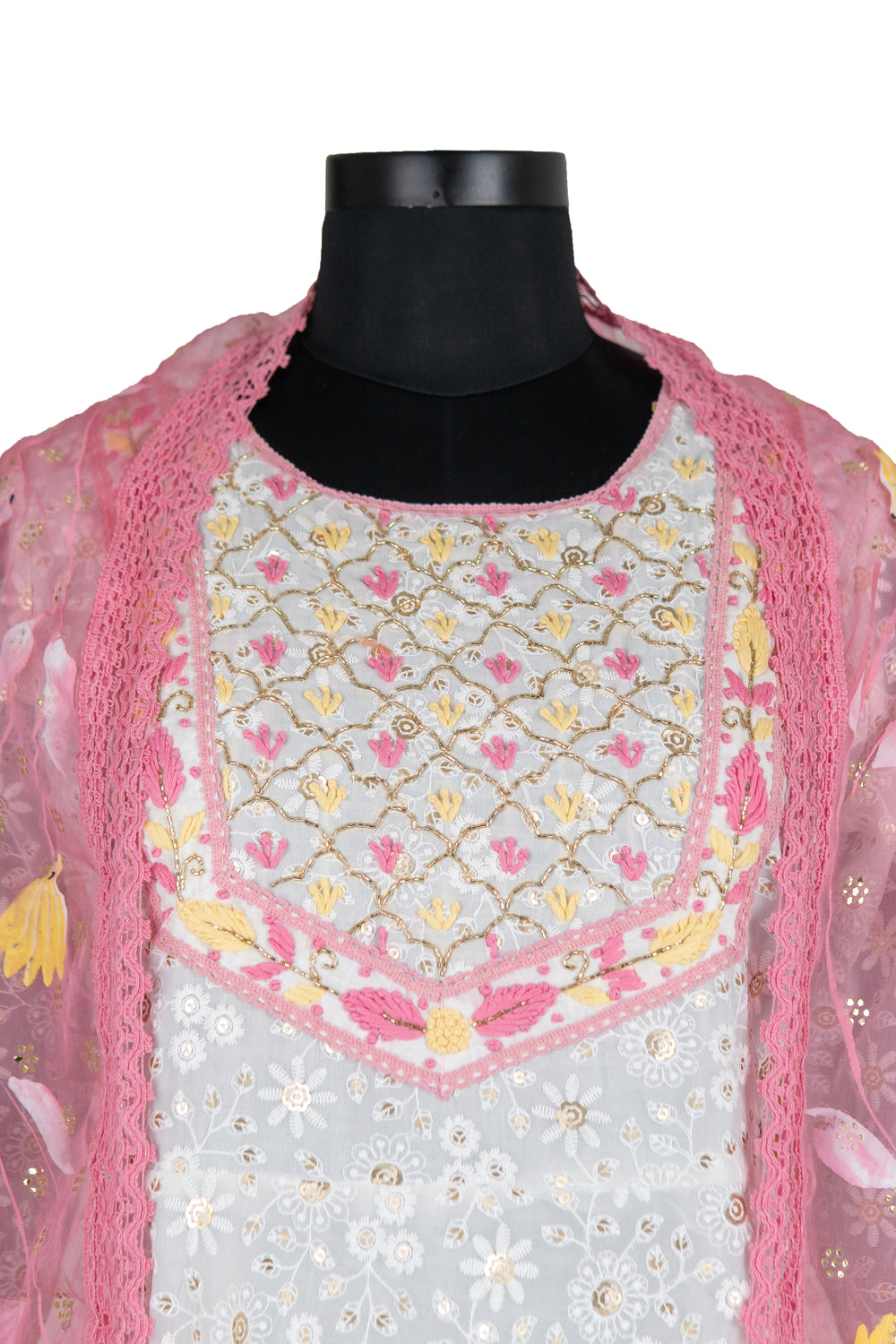 Multicolour Embroidery Anarkali Suit With White Base