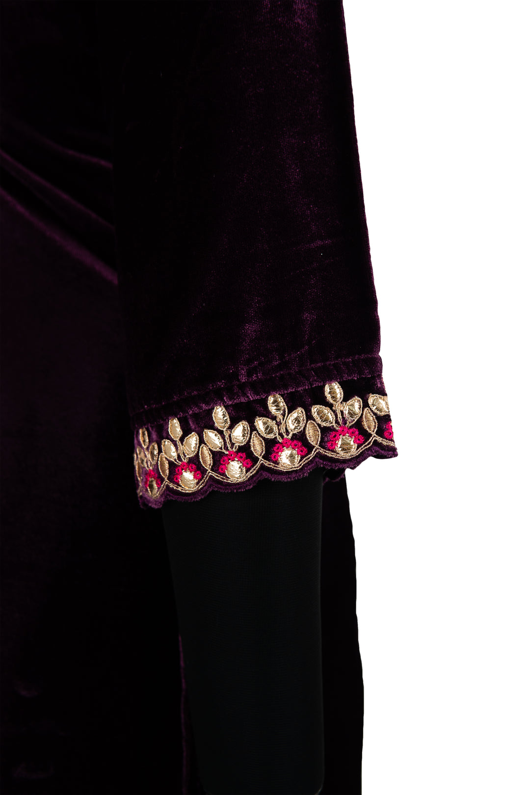 Deep Purple Embroidered Velvet Suit With Embroidered Dupatta