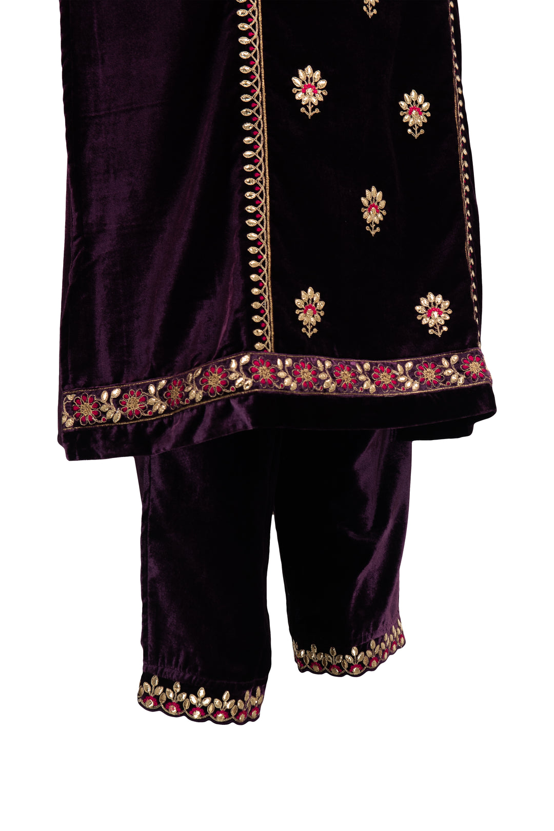 Deep Purple Embroidered Velvet Suit With Embroidered Dupatta