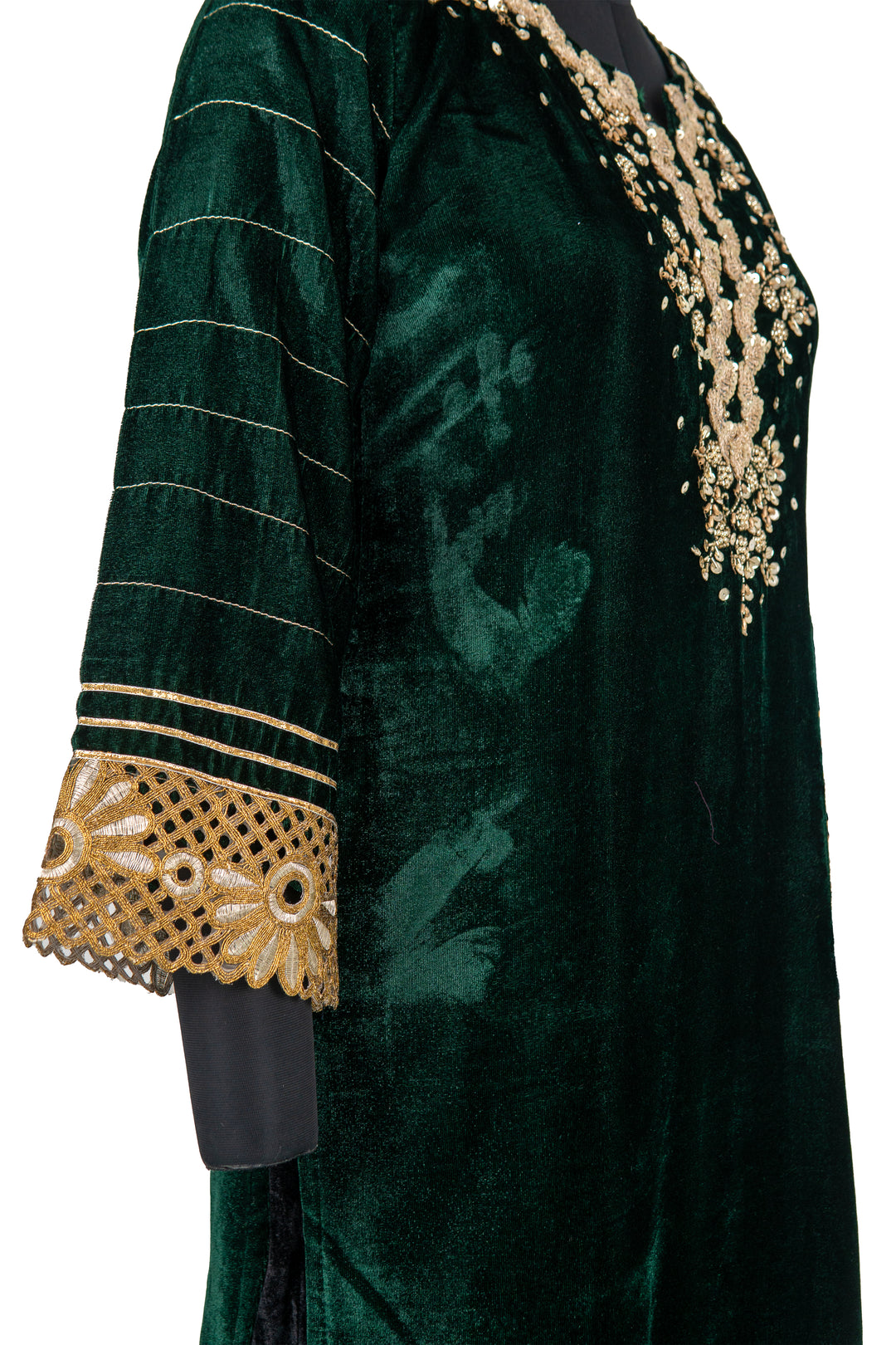 Embroidered Bottle Green Velvet Suit With Black Palazzo And Back Dupatta