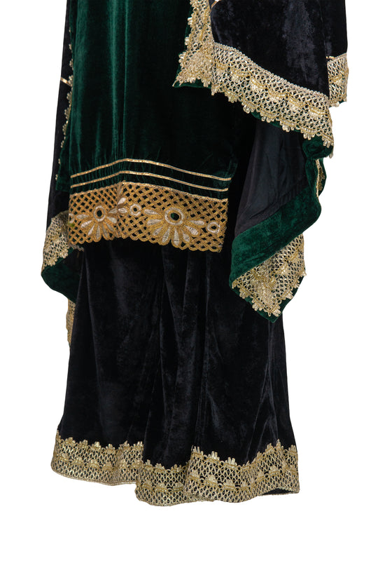 Embroidered Bottle Green Velvet Suit With Black Palazzo And Back Dupatta