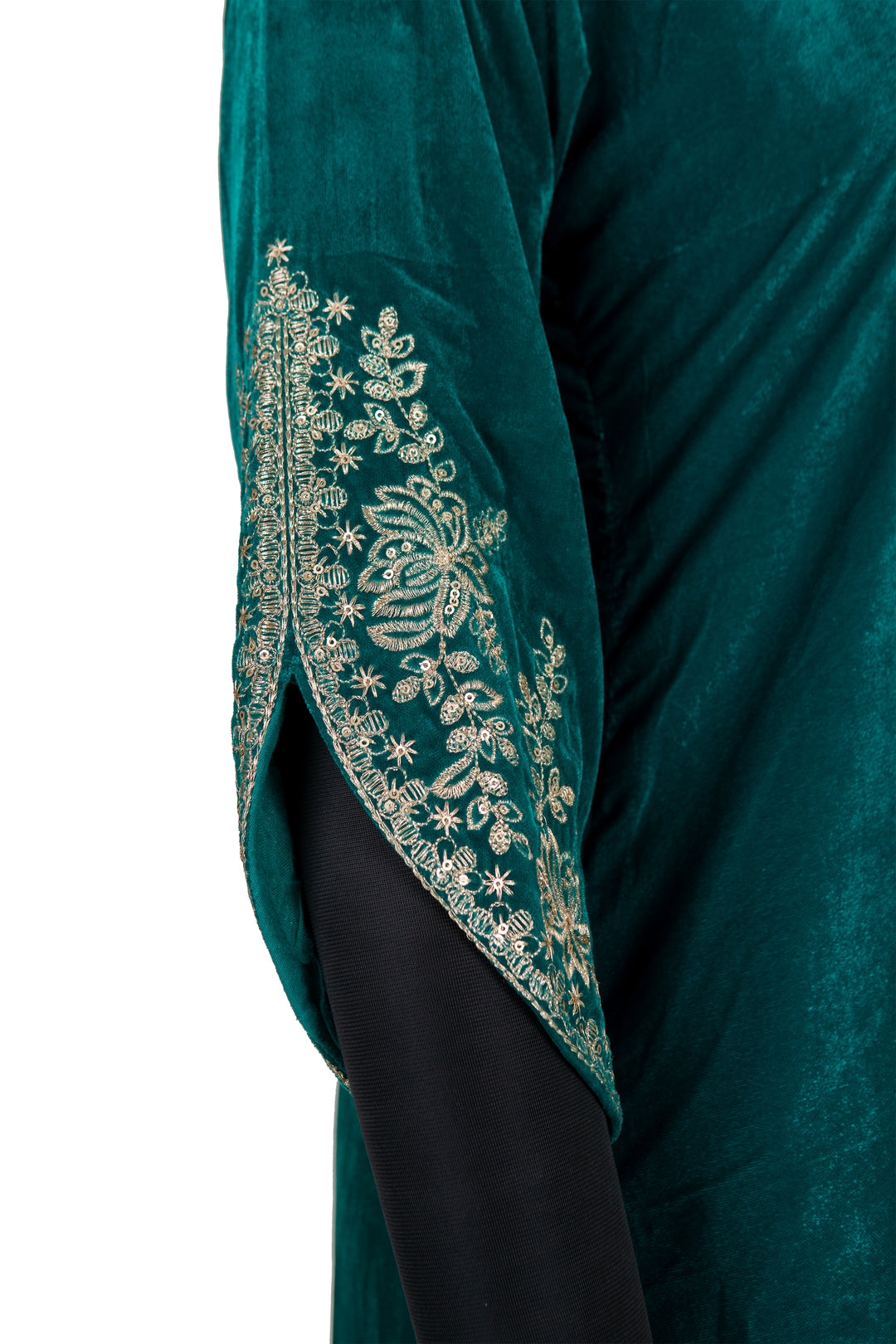 Embroidered Emerald Green Velvet Suit With Embroidered Dupatta