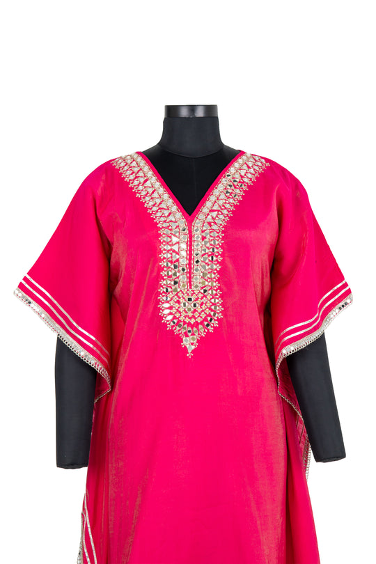 Fushcia Pink Kaftaan Suit With Potli