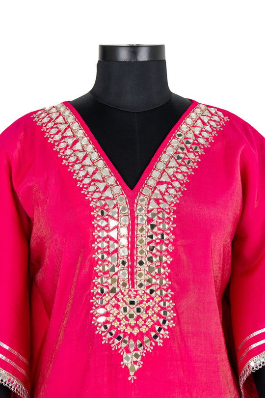 Fushcia Pink Kaftaan Suit With Potli