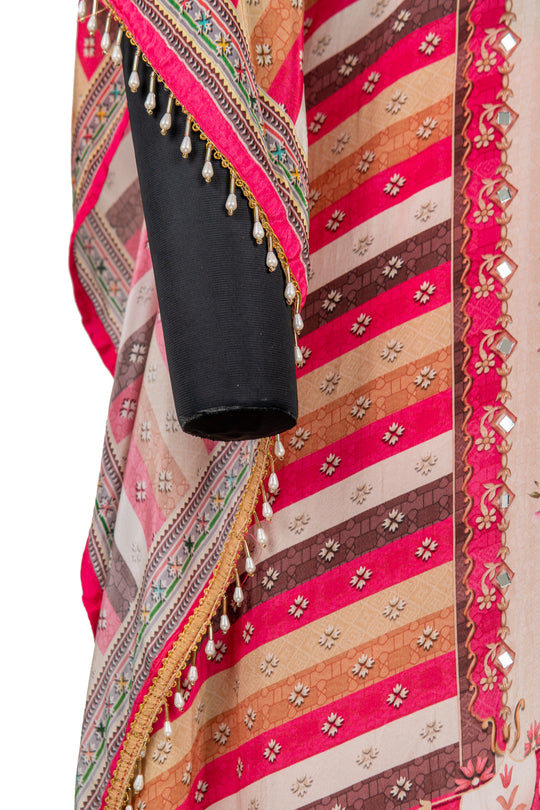 Cream And Pink Embroidered 2-Piece Kaftaan Suit