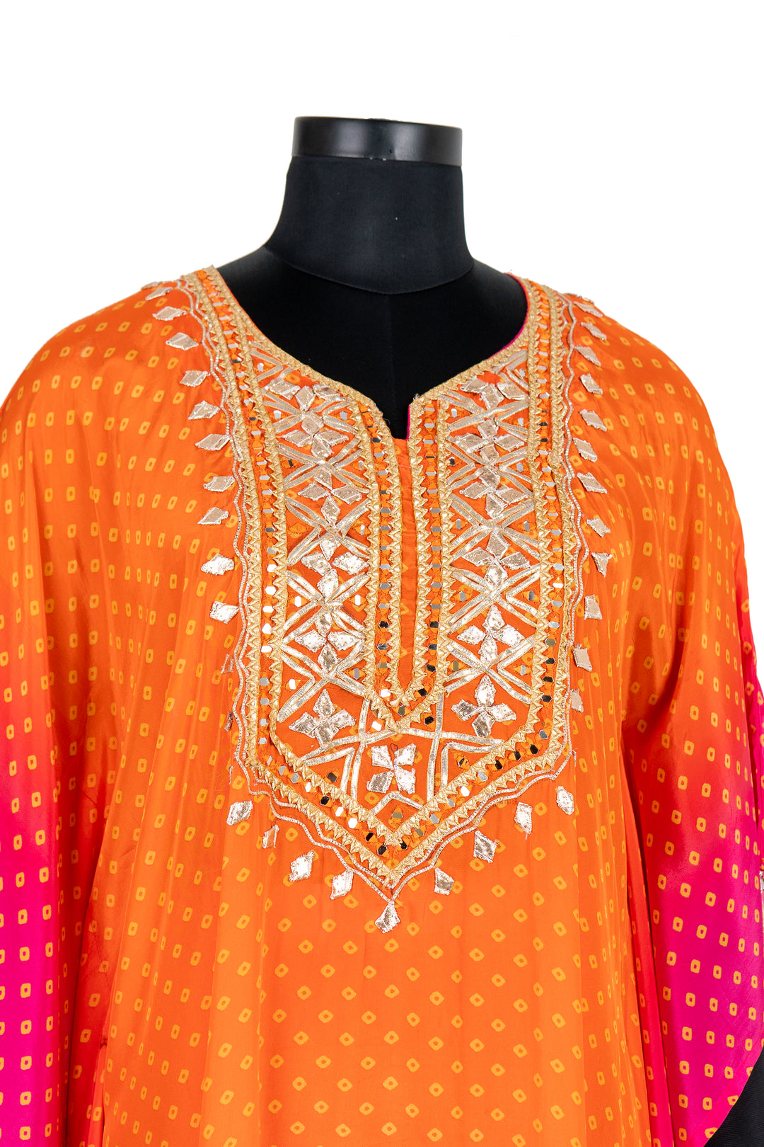 Embroidered Orange And Pink 2-Piece Kaftaan Suit