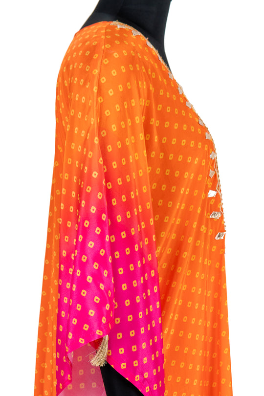 Embroidered Orange And Pink 2-Piece Kaftaan Suit