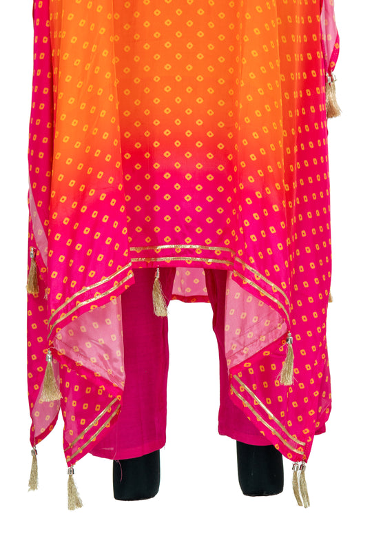 Embroidered Orange And Pink 2-Piece Kaftaan Suit