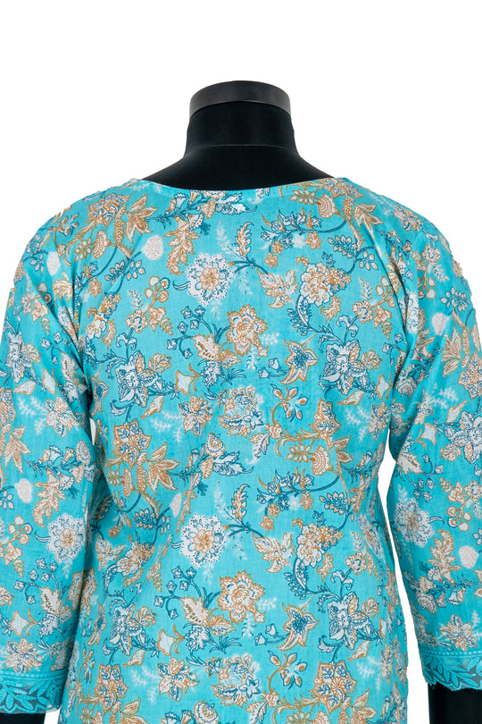 Light Blue Digital Print Straight Pant Cotton Suit