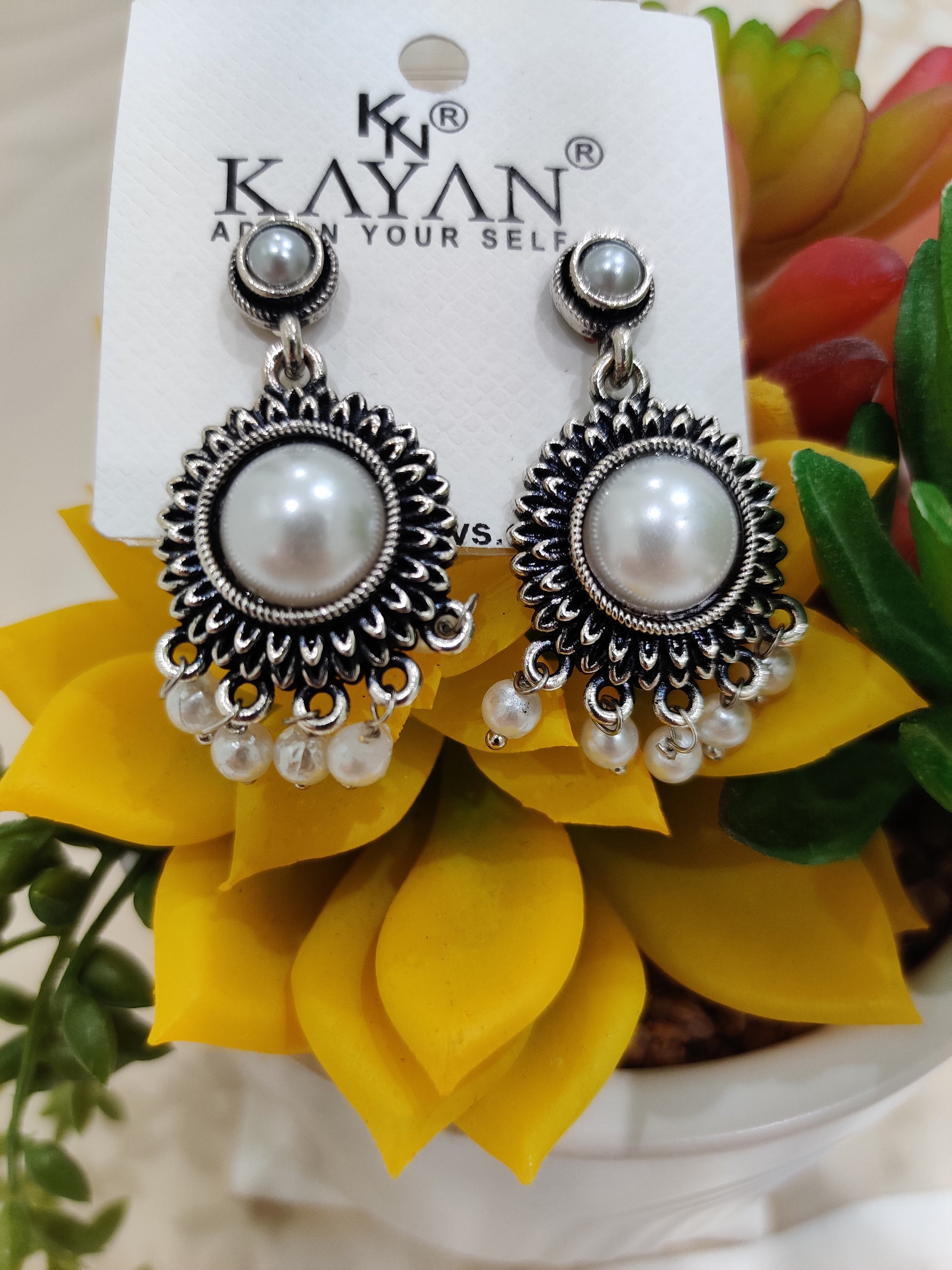 Classic Oxidized Pearl Drop Earrings