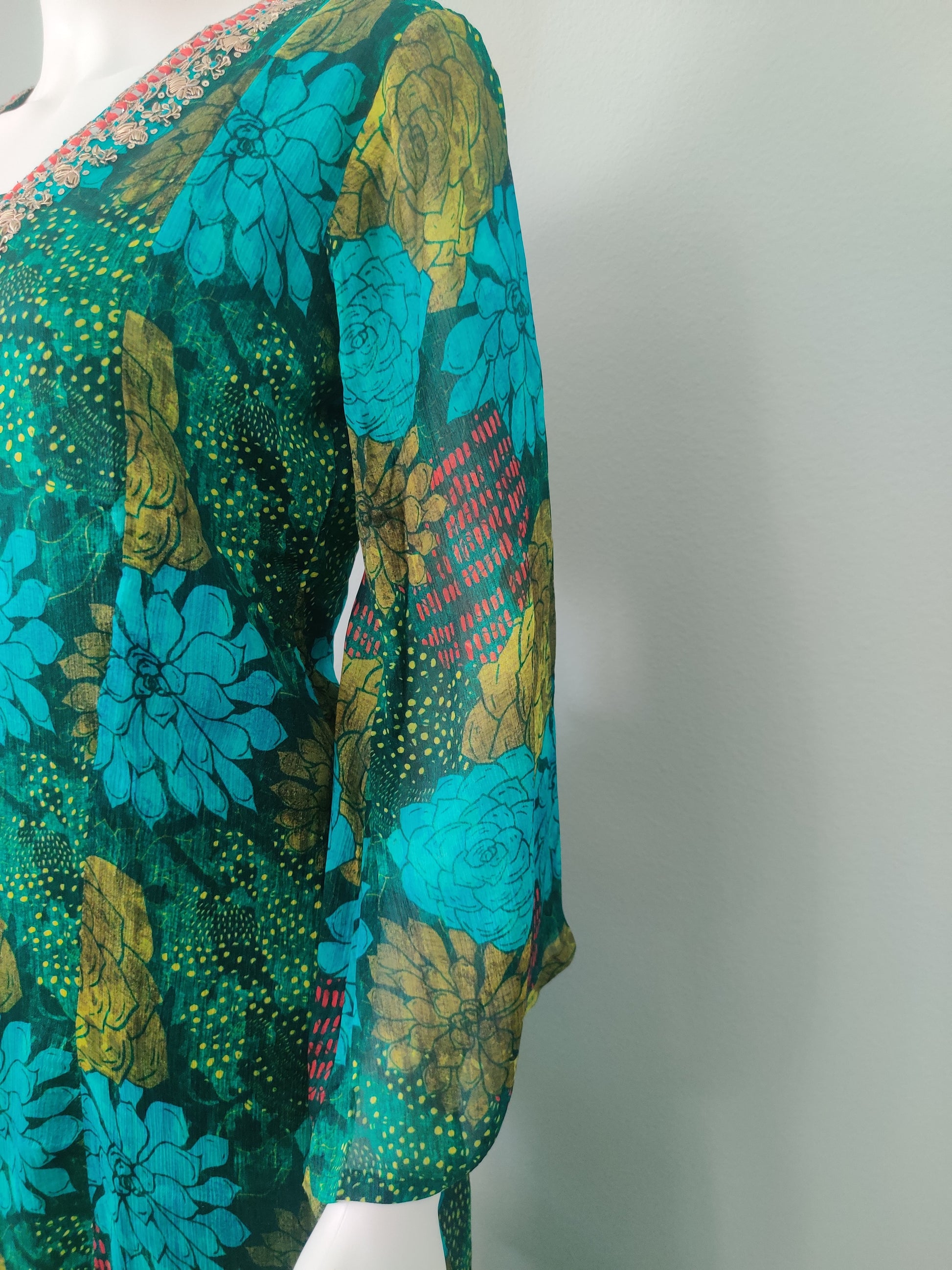 Printed Flared Plazzo Suit with Embroidered Neckline