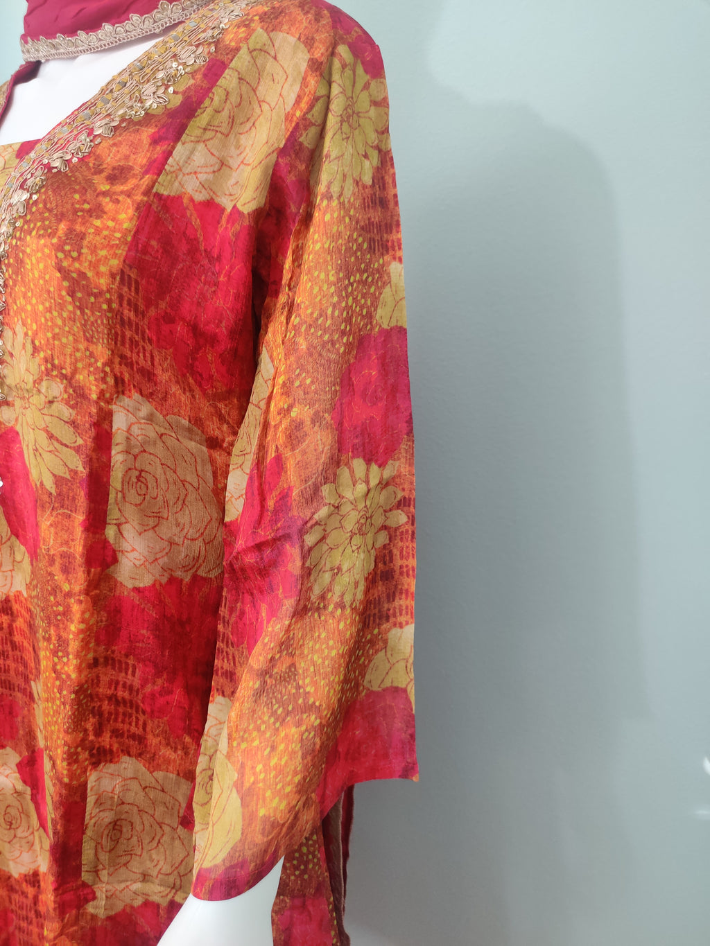Printed Flared Plazzo Suit with Embroidered Neckline