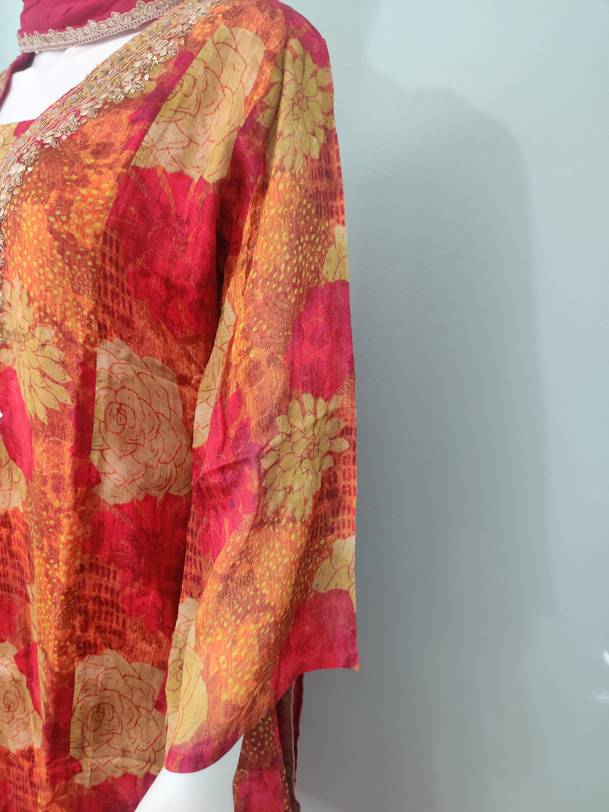 Printed Flared Plazzo Suit with Embroidered Neckline
