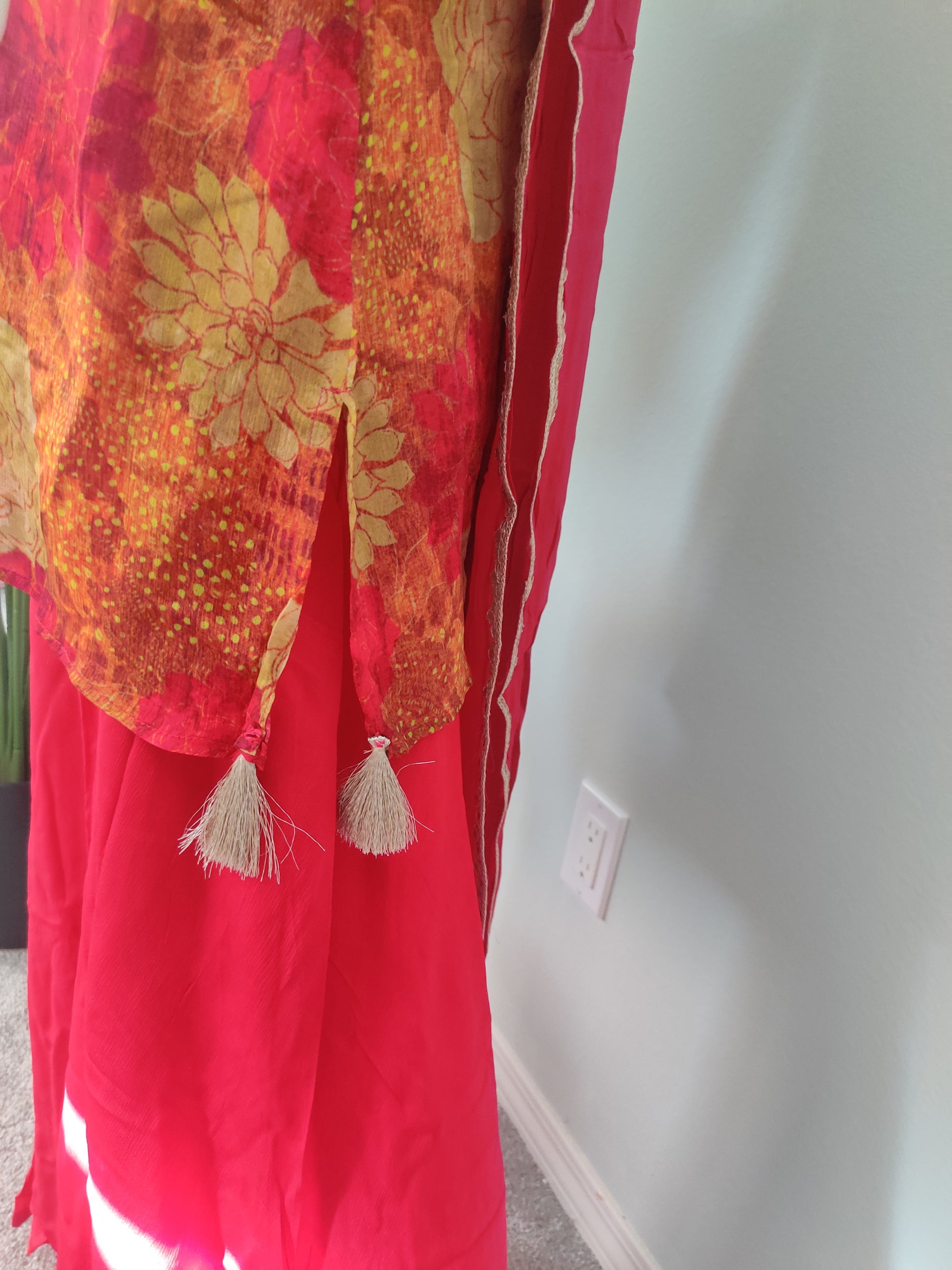 Printed Flared Plazzo Suit with Embroidered Neckline