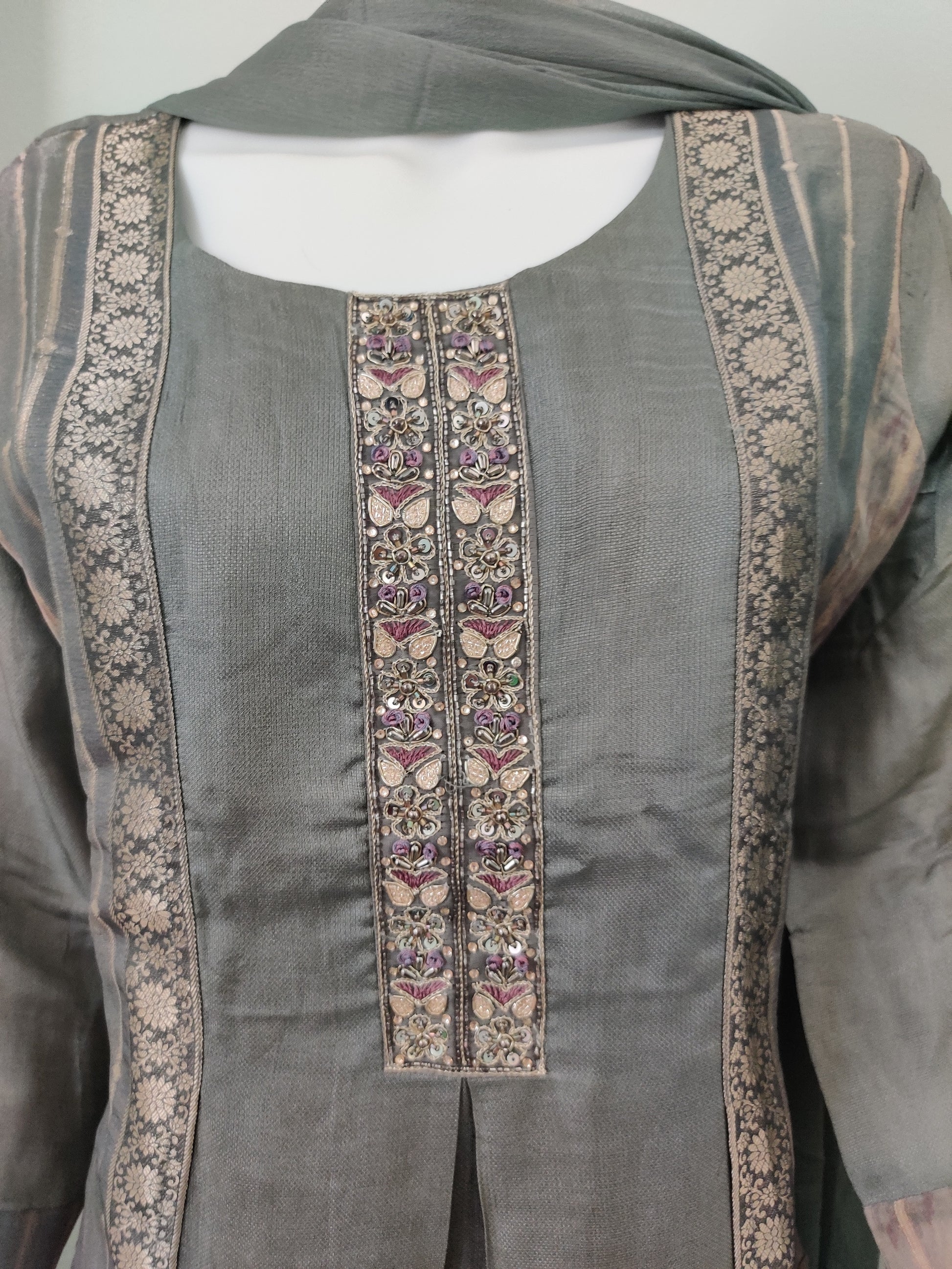 Grey Jaquard A line Kurta set