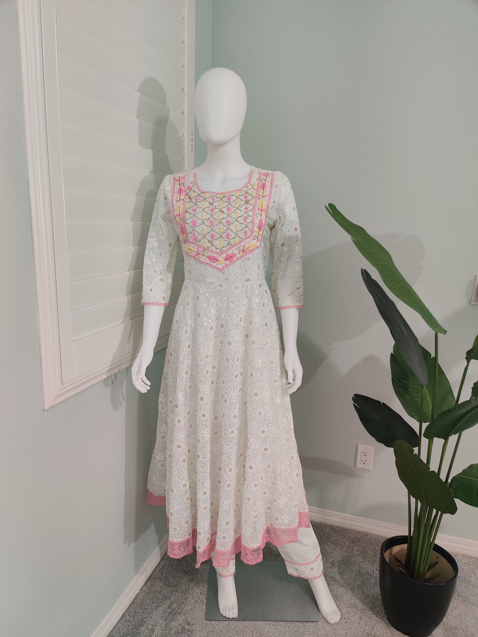 White Chikankari Anarkali Kurta Set