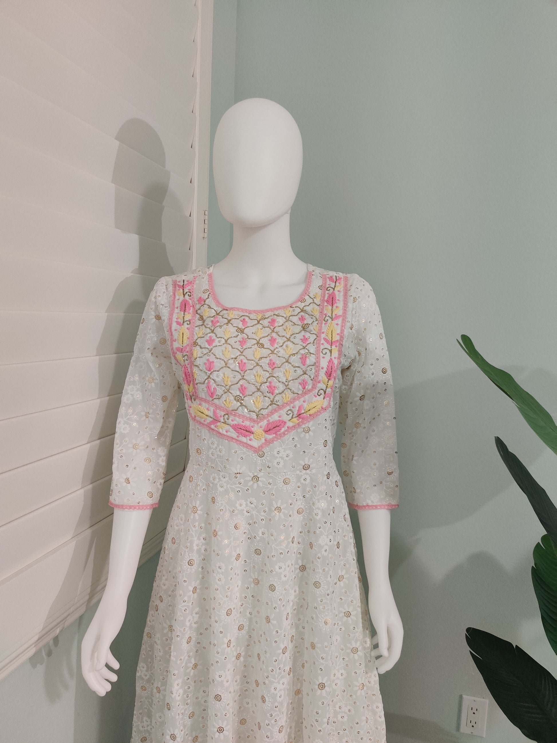 White Chikankari Anarkali Kurta Set