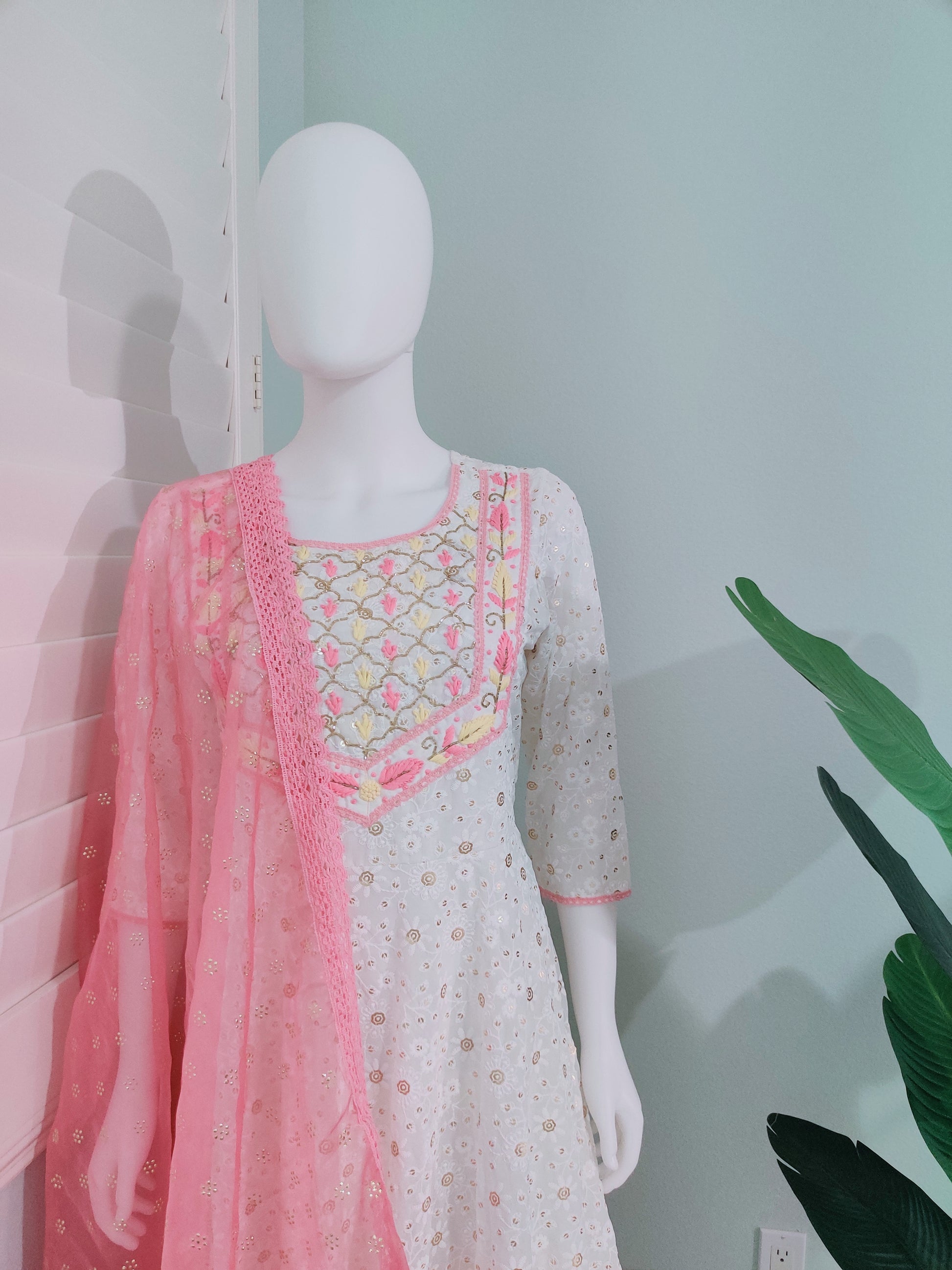 White Chikankari Anarkali Kurta Set