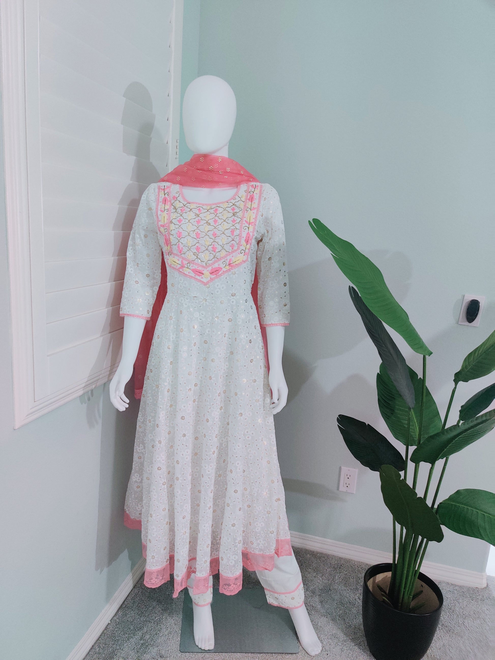 White Chikankari Anarkali Kurta Set