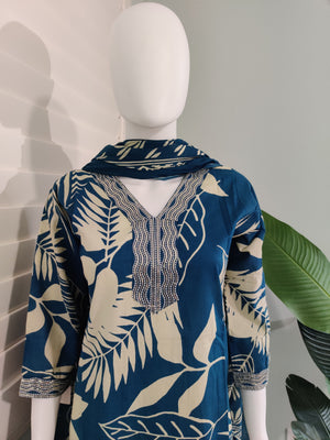 Blue Cotton Kurta Set