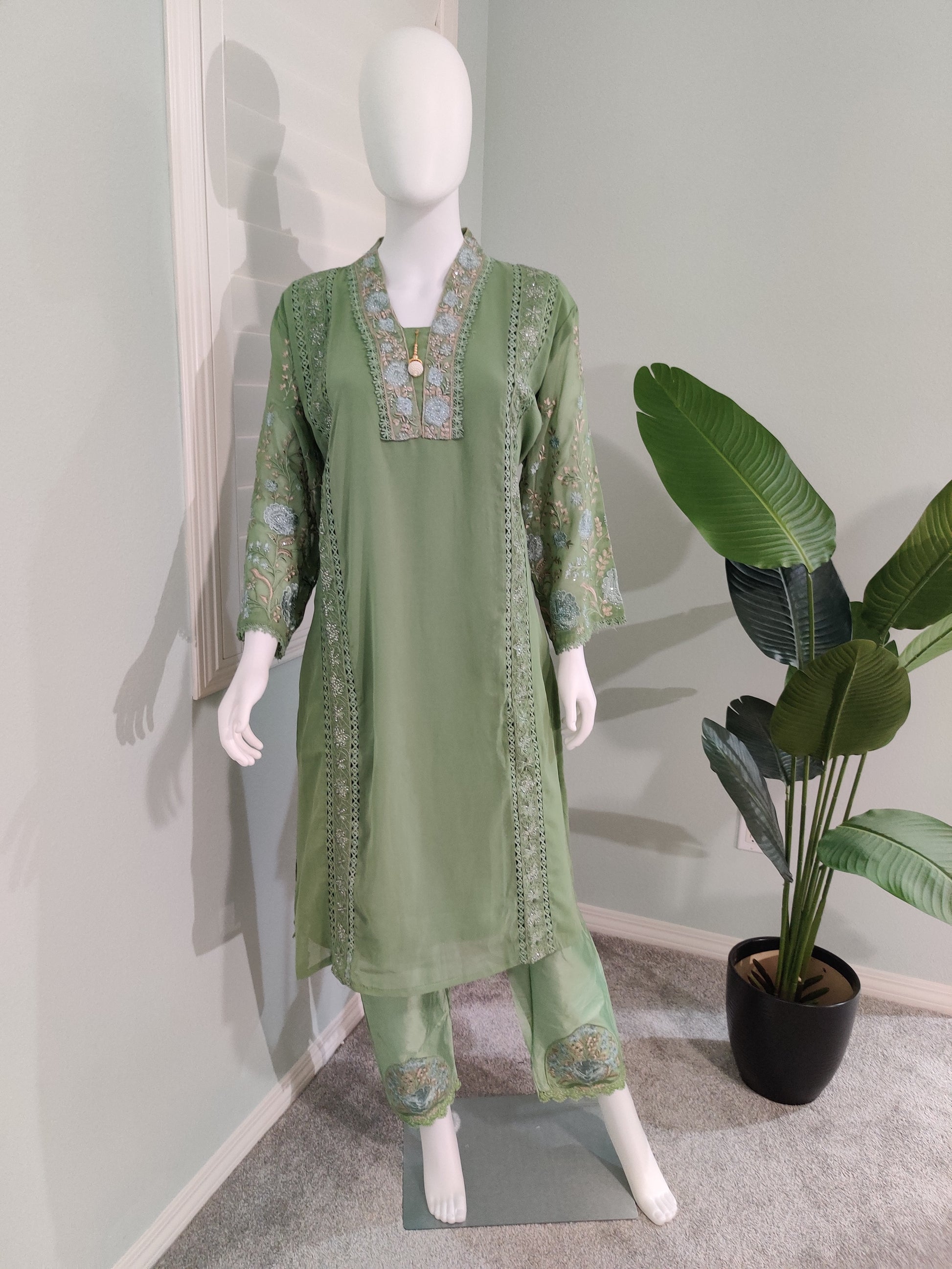 Mint Meadow Embroidered Pakistani Kurta Set