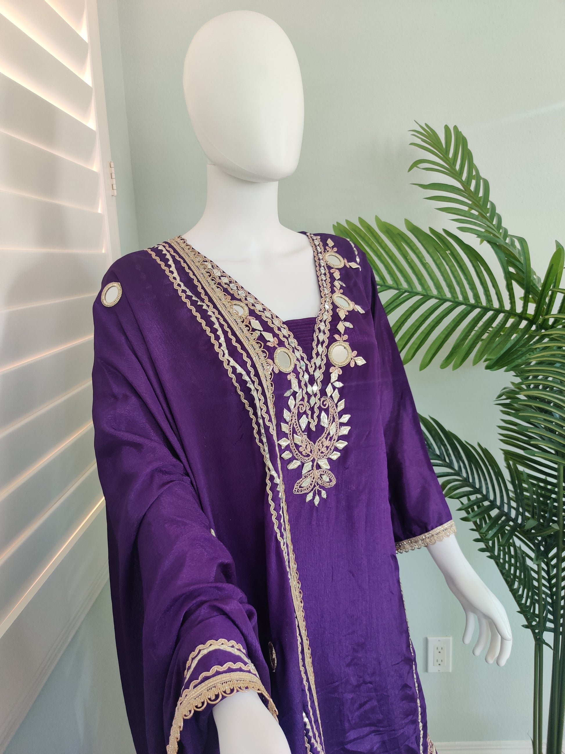 ✨ Regal Radiance — Heavy Chinon Mirror Work & Gotta Patti Plazzo Suit