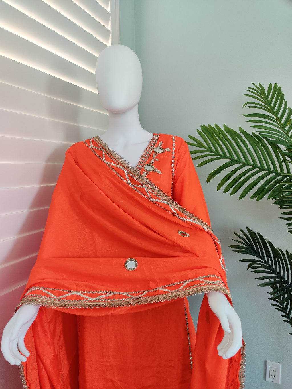 ✨ Regal Radiance — Heavy Chinon Mirror Work & Gotta Patti Plazzo Suit