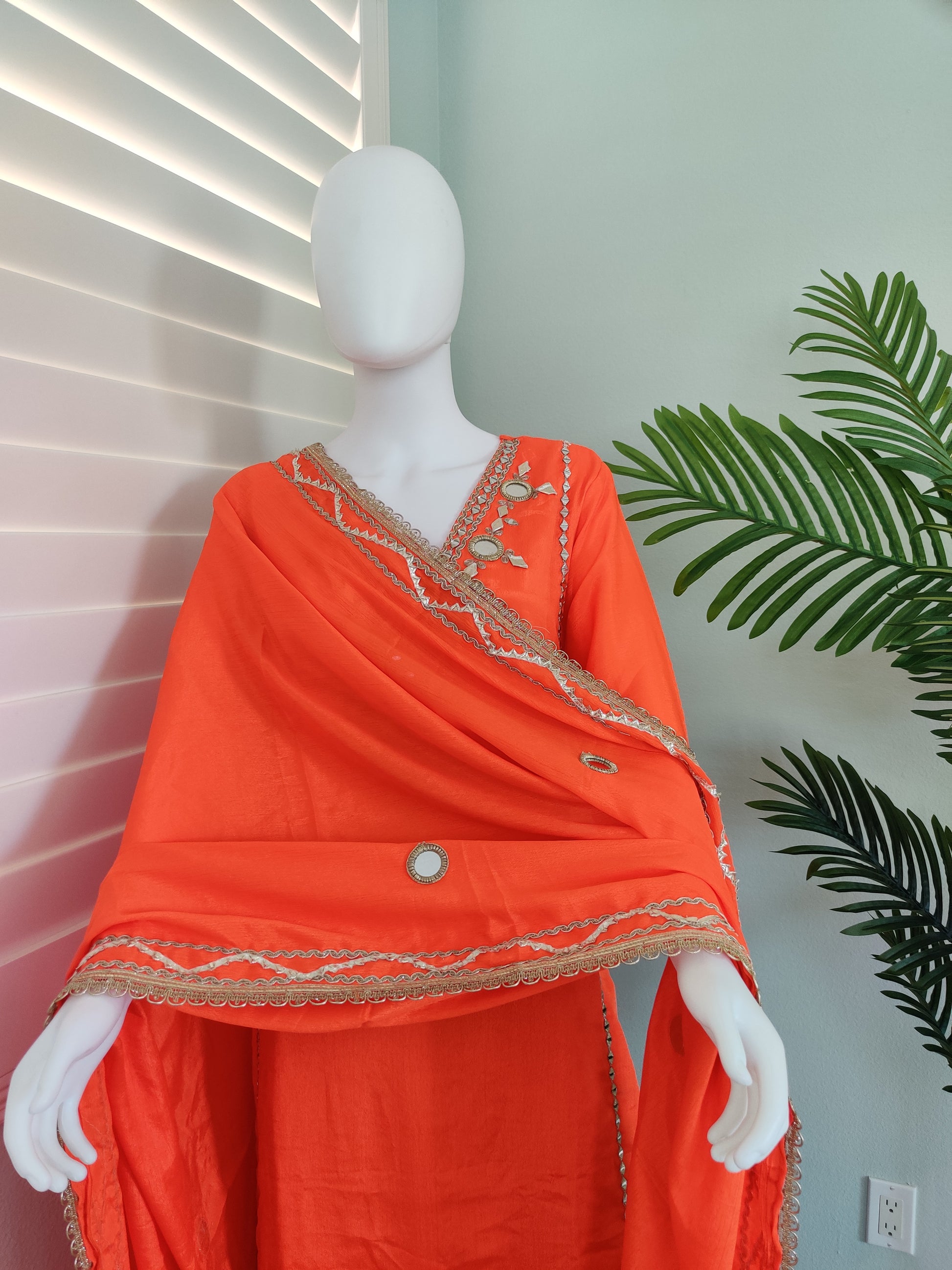 ✨ Regal Radiance — Heavy Chinon Mirror Work & Gotta Patti Plazzo Suit