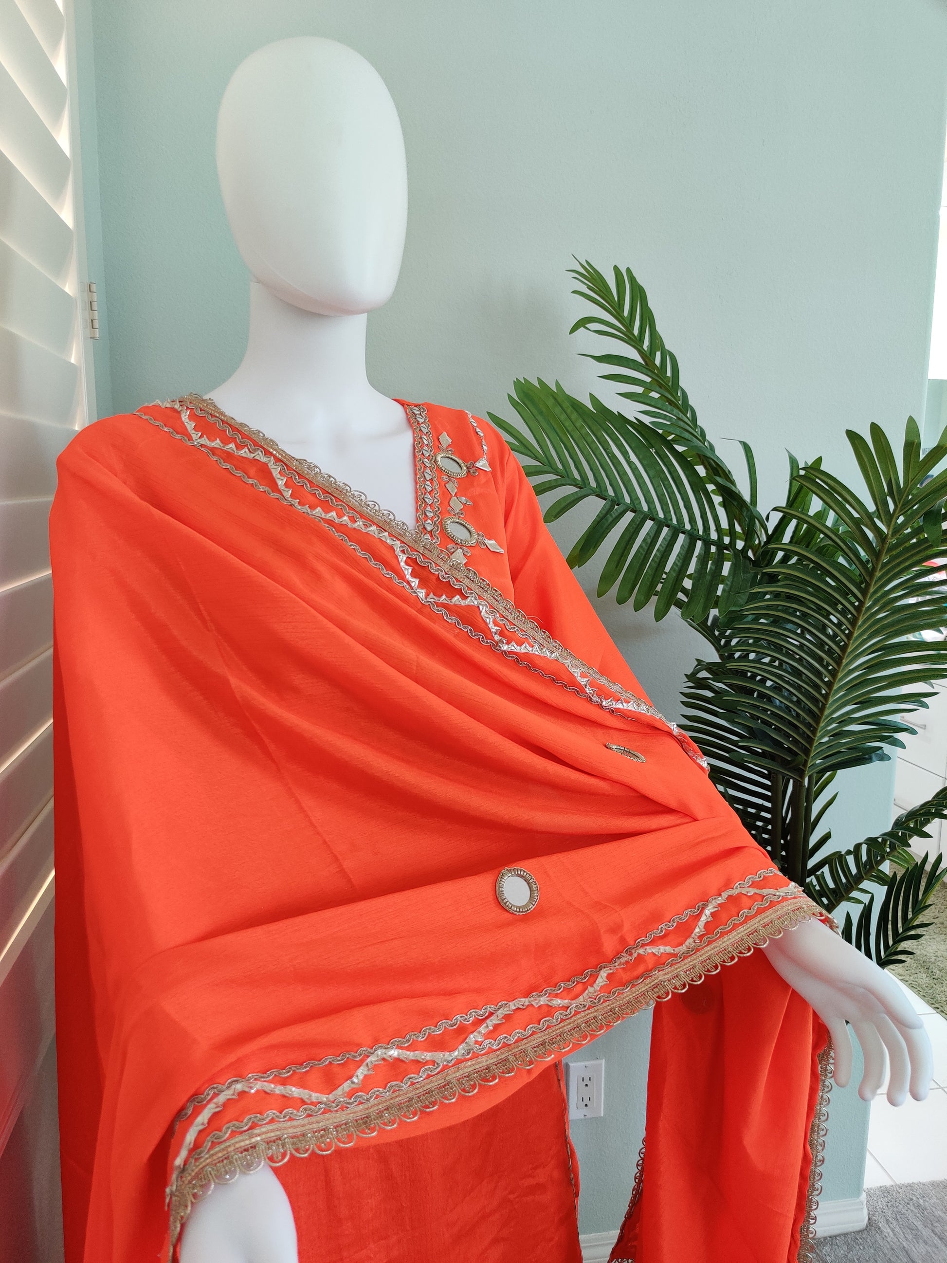 ✨ Regal Radiance — Heavy Chinon Mirror Work & Gotta Patti Plazzo Suit