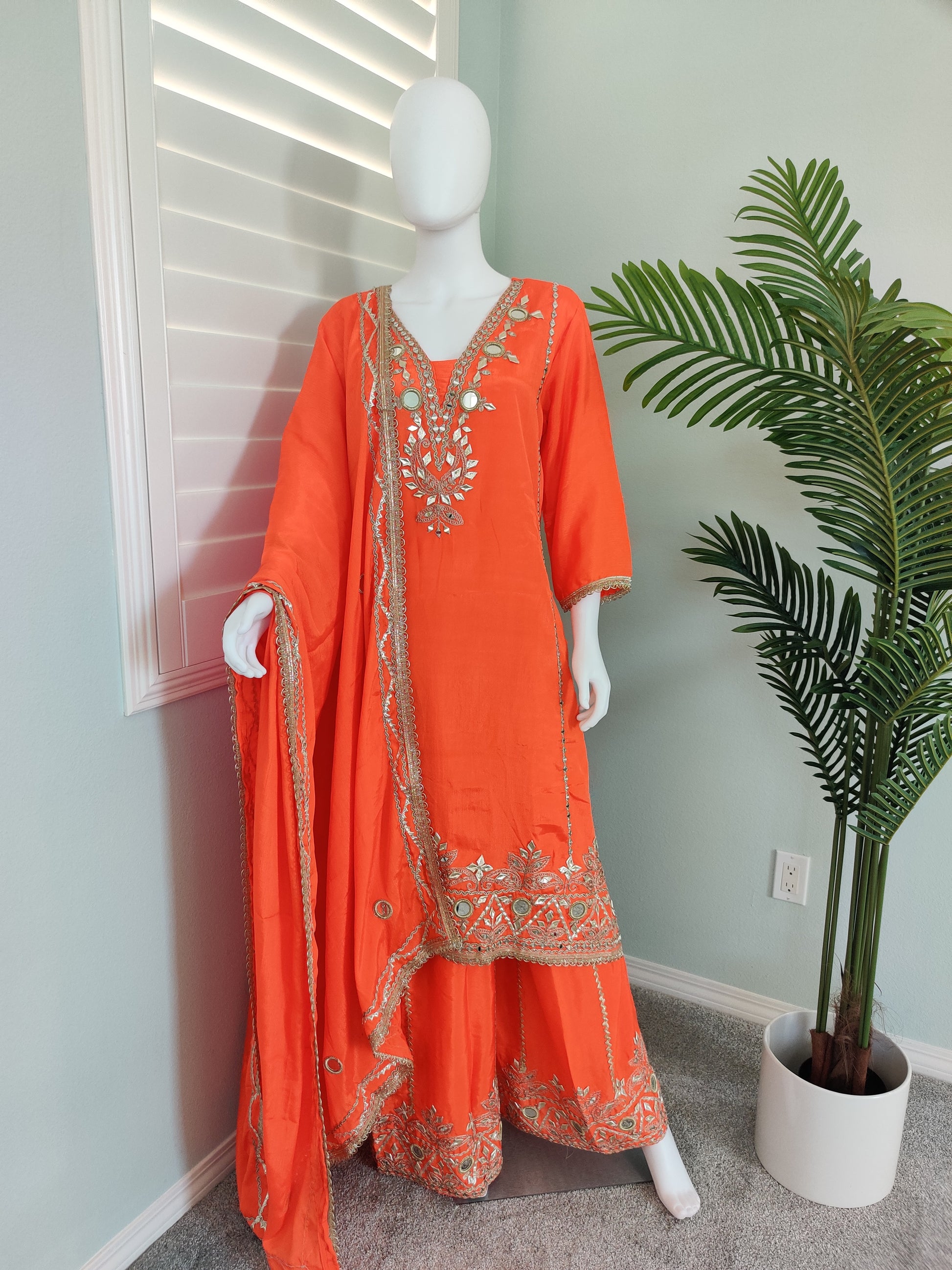 ✨ Regal Radiance — Heavy Chinon Mirror Work & Gotta Patti Plazzo Suit