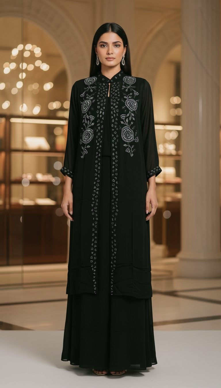 Black Handcrafted Indo Western Elegance in Chinon