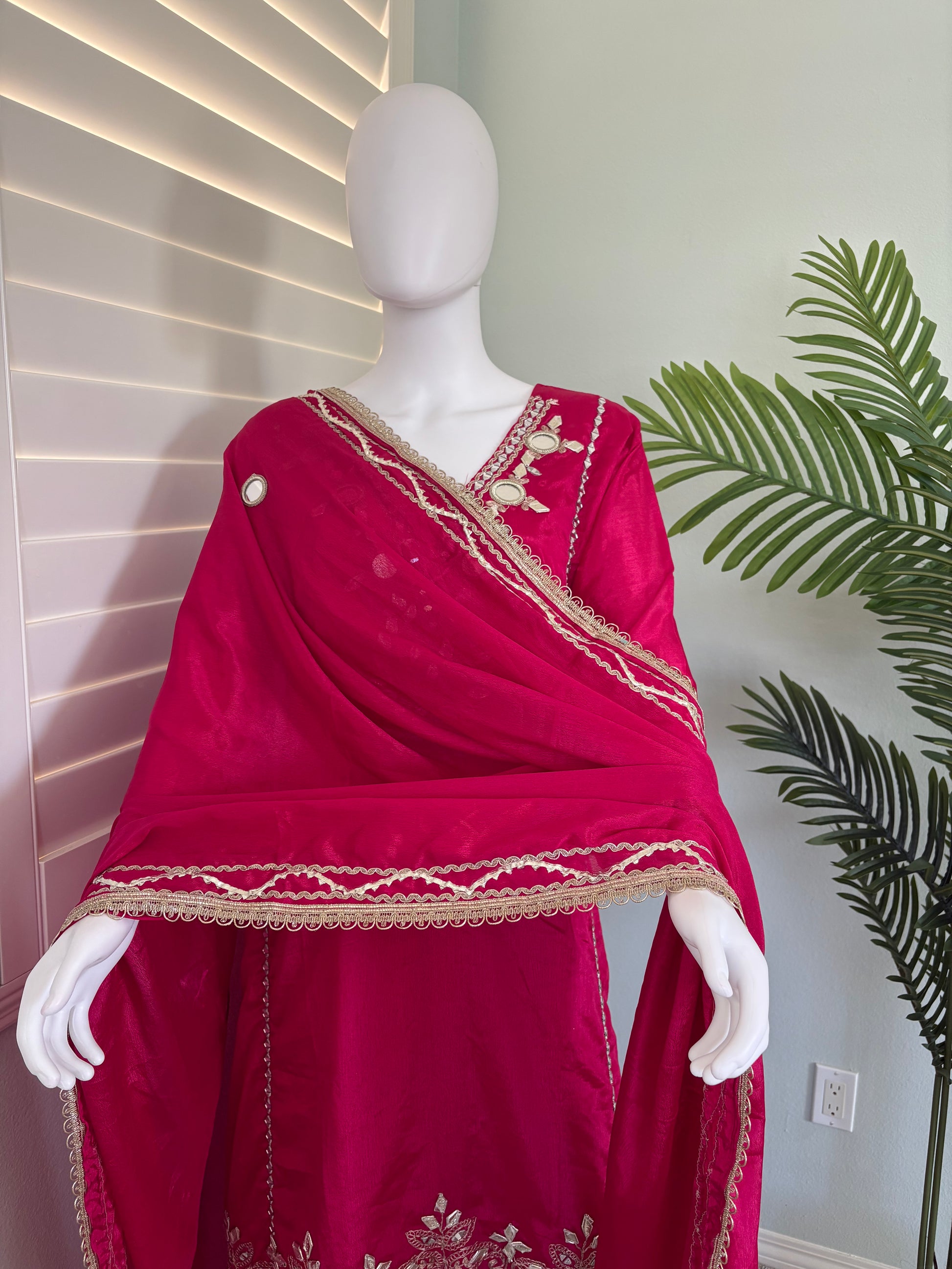 ✨ Regal Radiance — Heavy Chinon Mirror Work & Gotta Patti Plazzo Suit