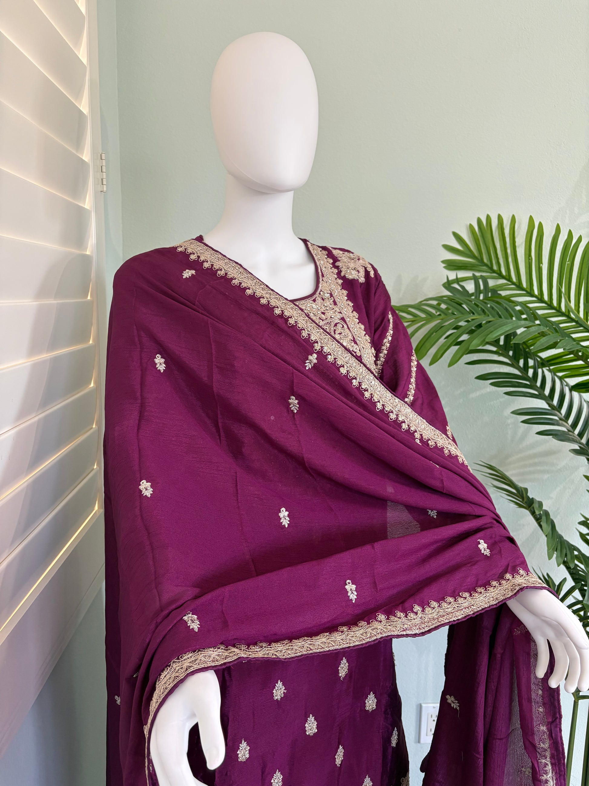 ✨ Heavy Chinon Embroidered Palazzo Set