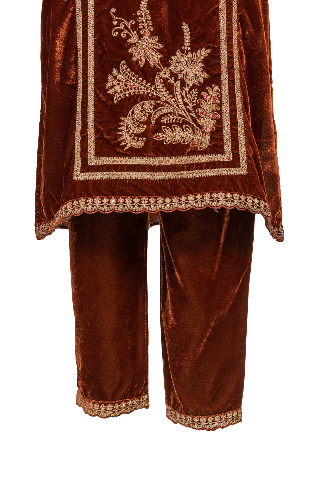 Fully Embroidered Brown Colour Velvet Suit With Embroidered Dupatta