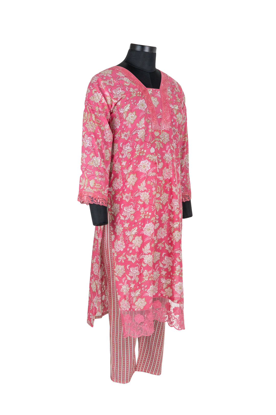 V Neck Pink Colour Digital Print Cotton Straight Pant Suit