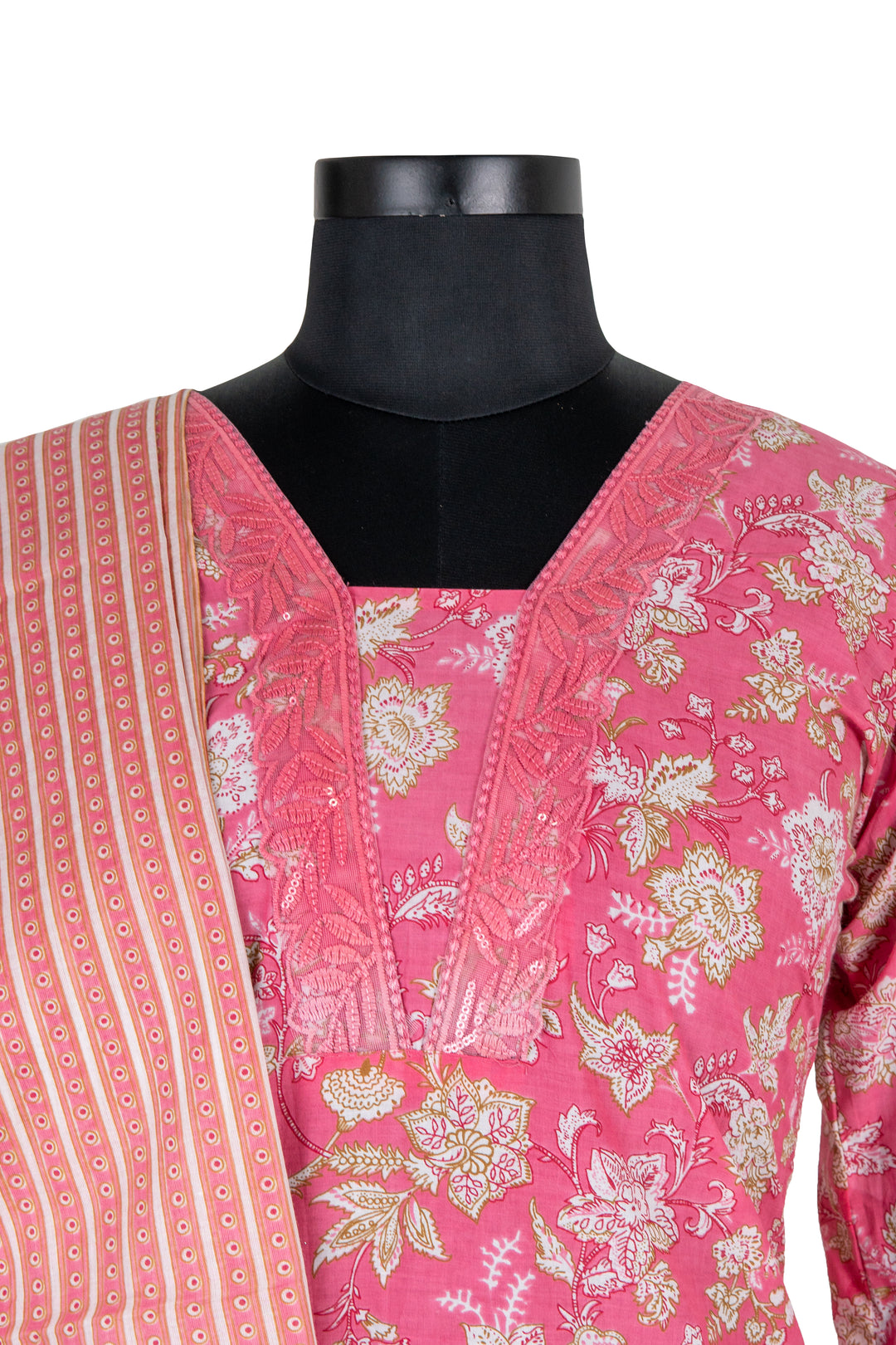 V Neck Pink Colour Digital Print Cotton Straight Pant Suit