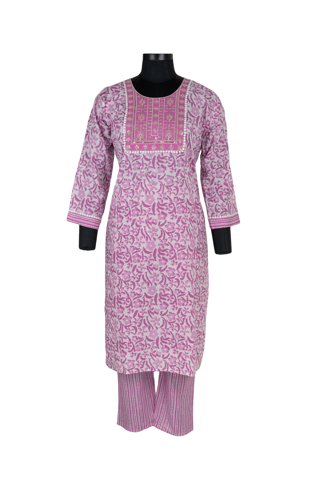 Embroidered Pink Colour Cotton Straight Pant Suit