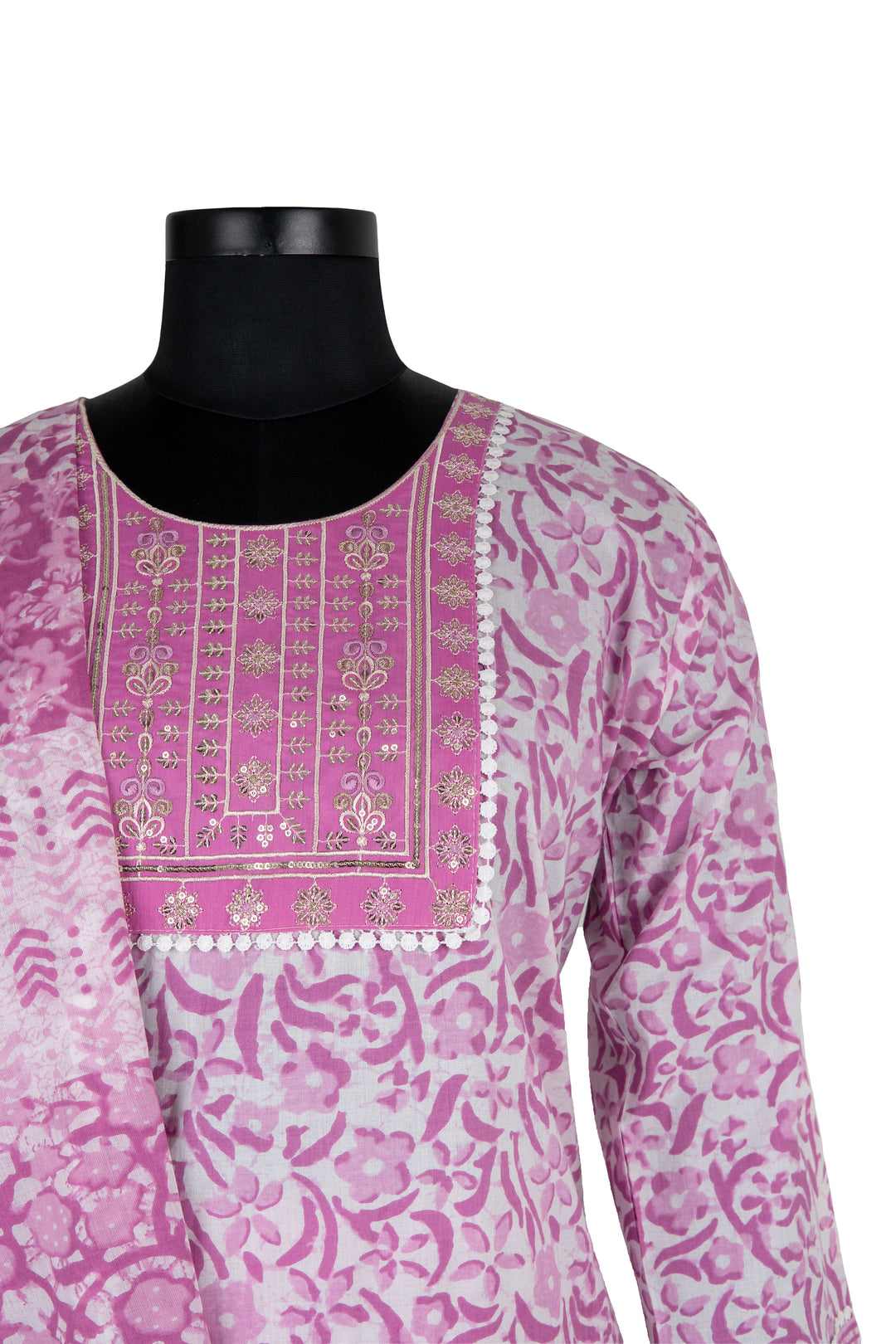 Embroidered Pink Colour Cotton Straight Pant Suit