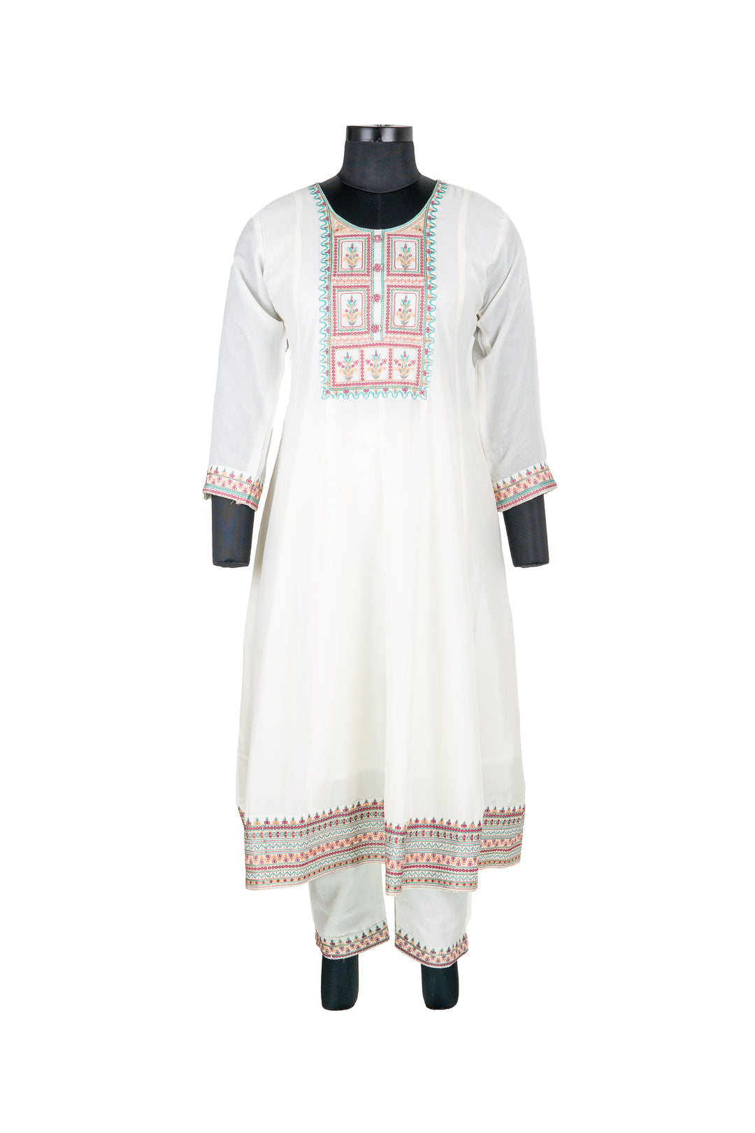 White Colour Fully Embroidered Anarkali Suit