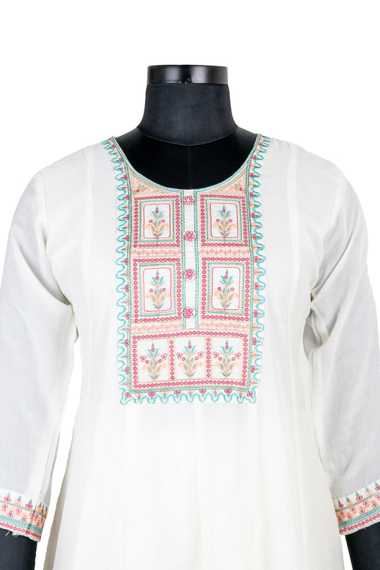 White Colour Fully Embroidered Anarkali Suit