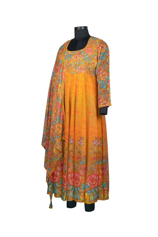 Yellow Digital Print Anarkali Suit