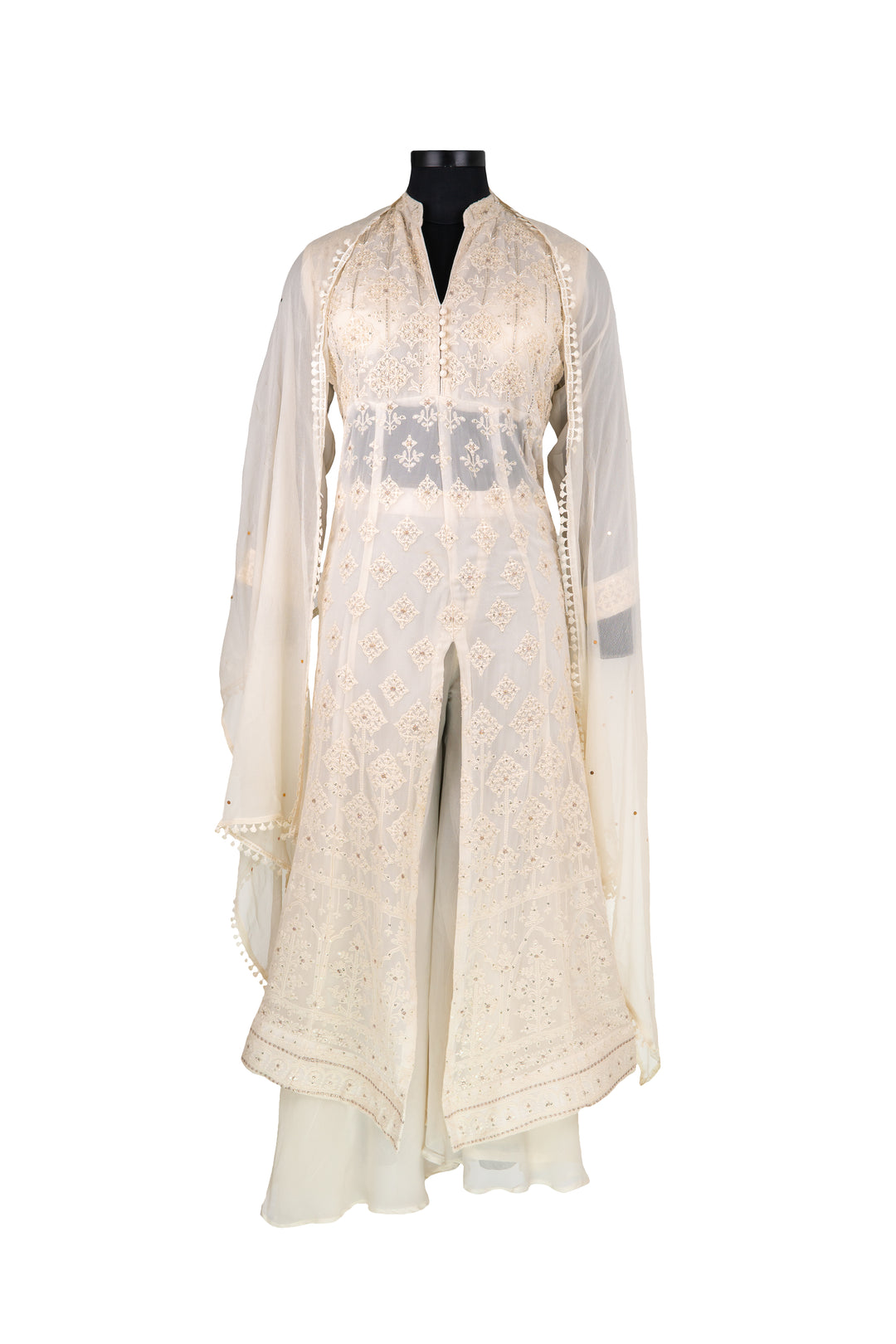 Fully Embroidered Off White Palazzo Set