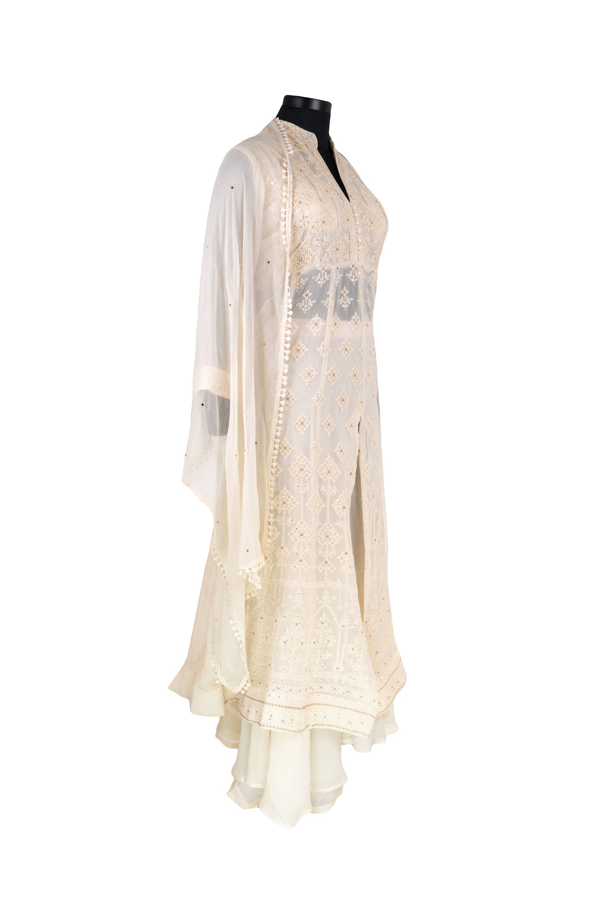 Fully Embroidered Off White Palazzo Set