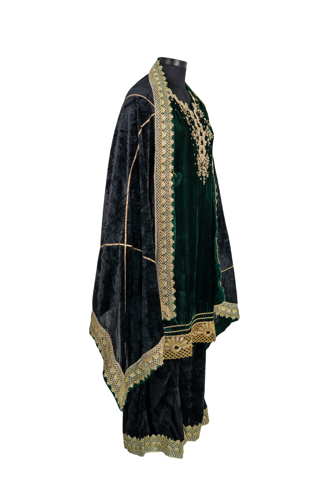 Embroidered Bottle Green Velvet Suit With Black Palazzo And Back Dupatta