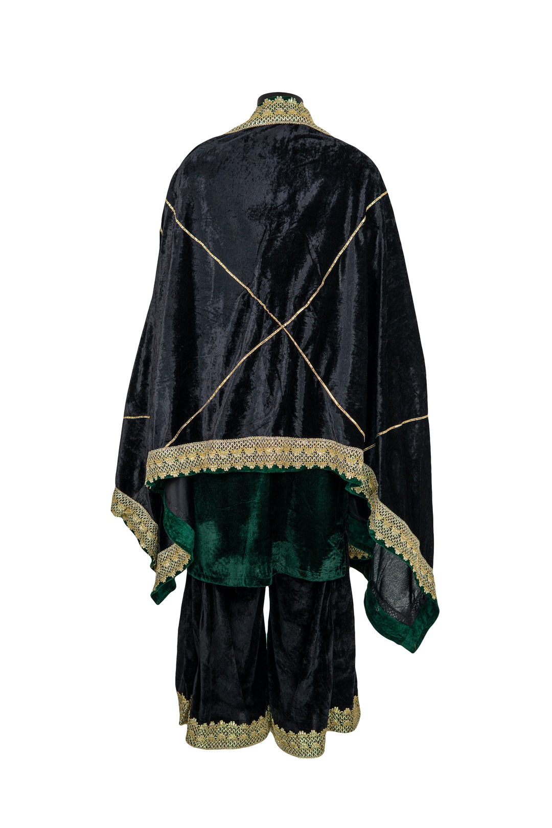 Embroidered Bottle Green Velvet Suit With Black Palazzo And Back Dupatta