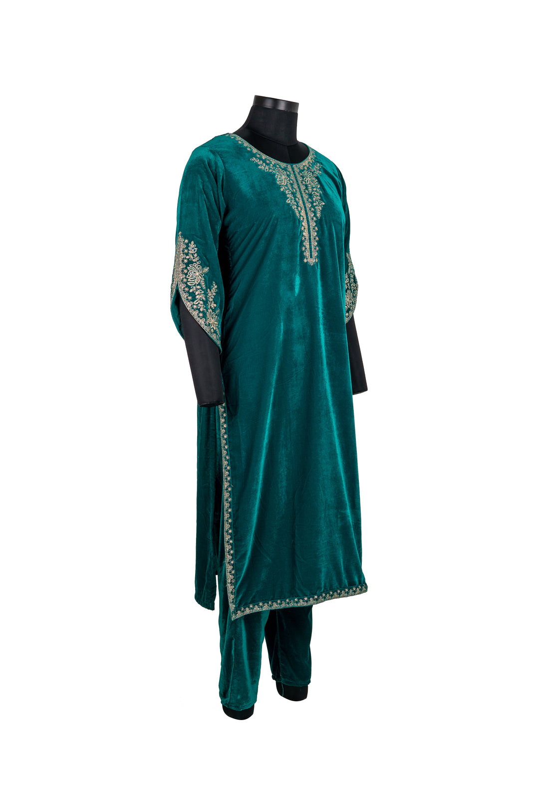 Embroidered Emerald Green Velvet Suit With Embroidered Dupatta