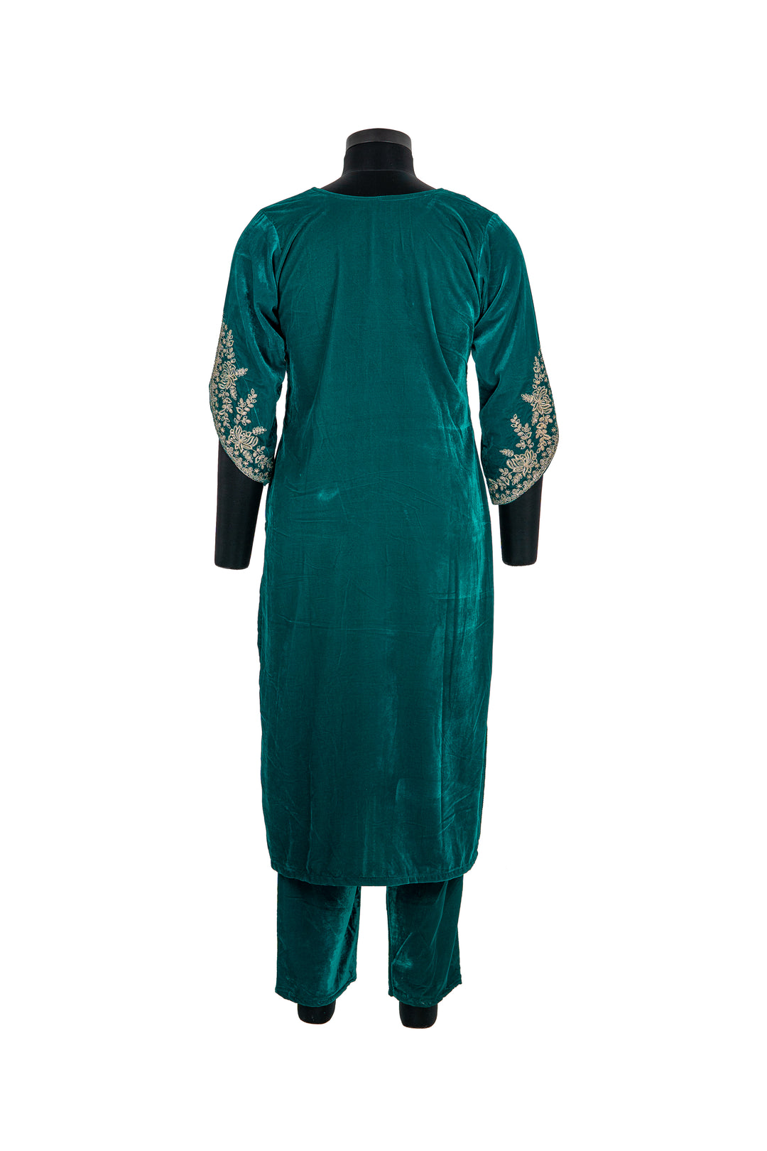 Embroidered Emerald Green Velvet Suit With Embroidered Dupatta