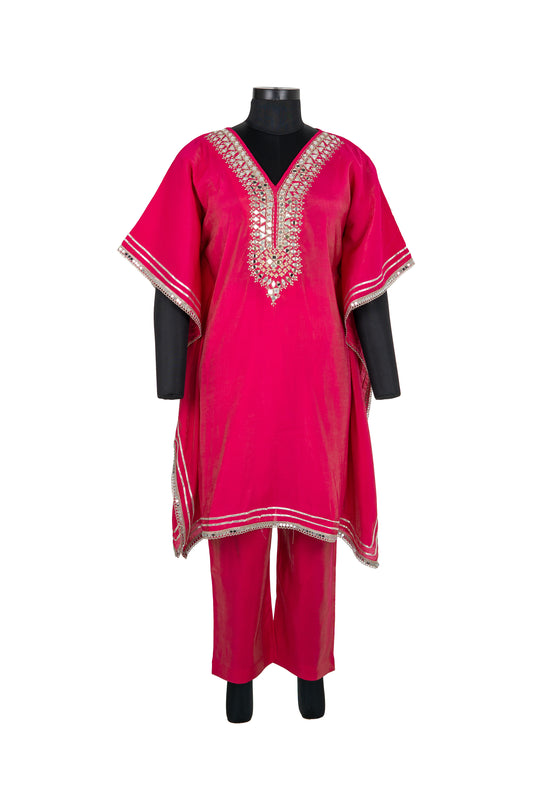 Fushcia Pink Kaftaan Suit With Potli